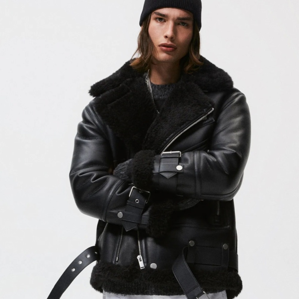 REDUCED ZARA Mens Double Faced Jacket w/zipper detail XL faux shearling MEN